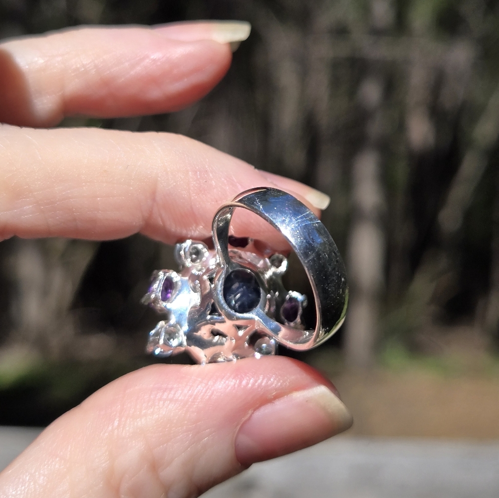 Deep blue sapphire 10k amethyst & Topaz sterling ring sz7 - Picture 10 of 11